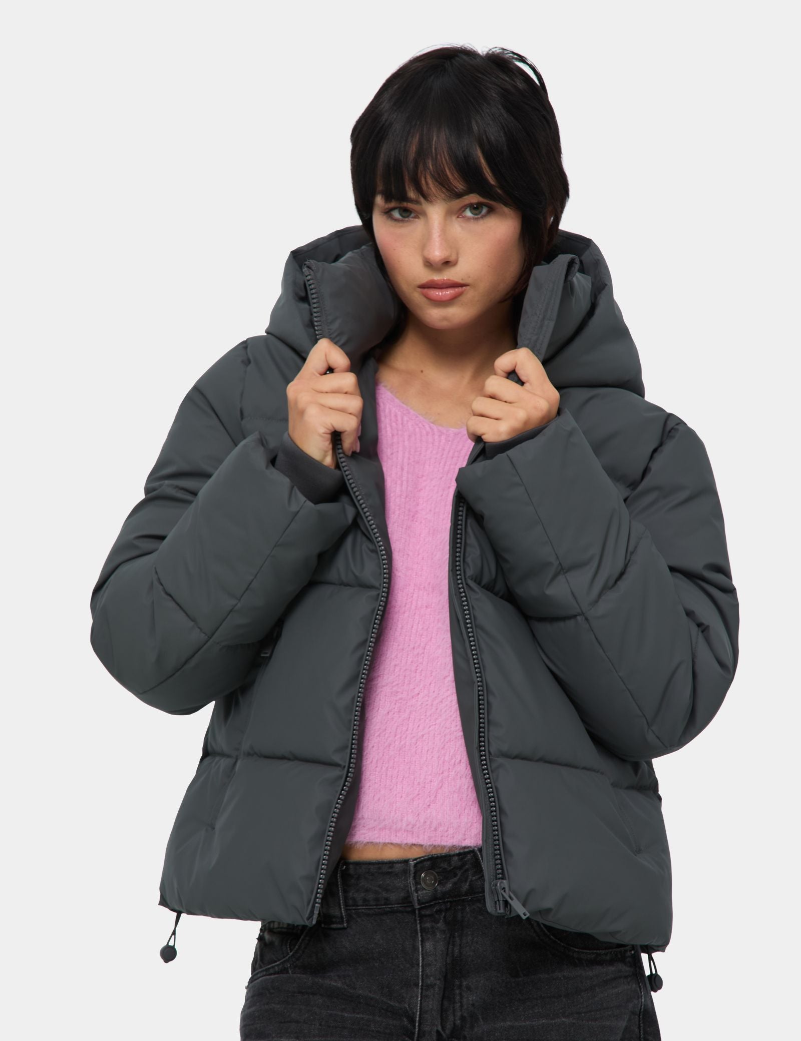 Doudoune a capuche gris fonce Jennyfer