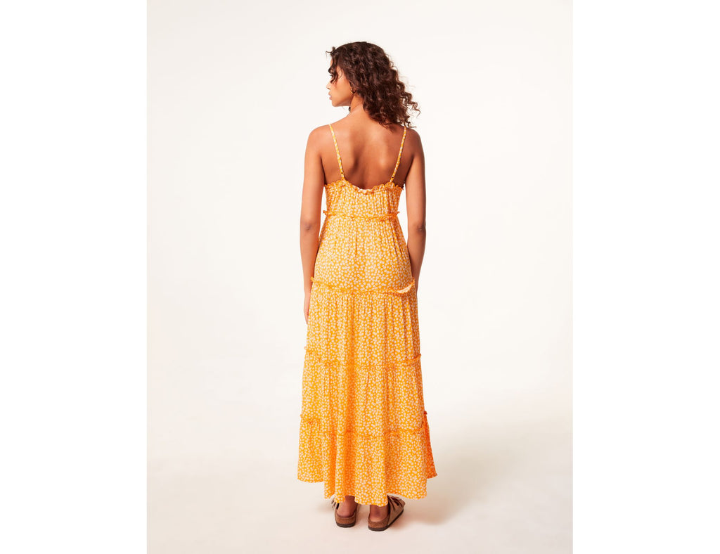 Robe fleurie orange à volants