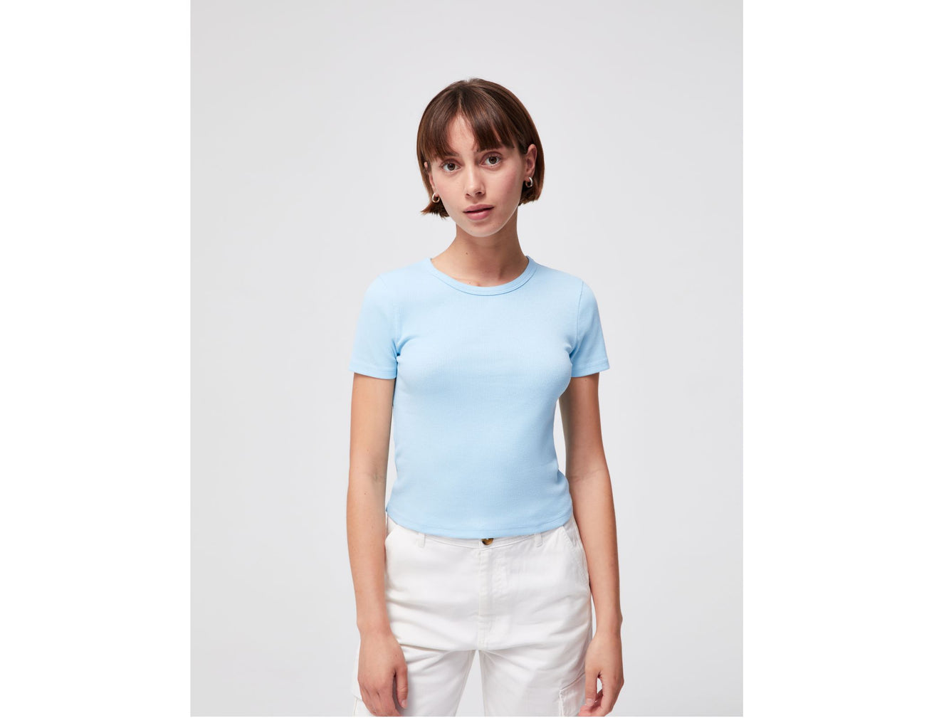 Tee-shirt côtelé basic bleu clair - Image 1
