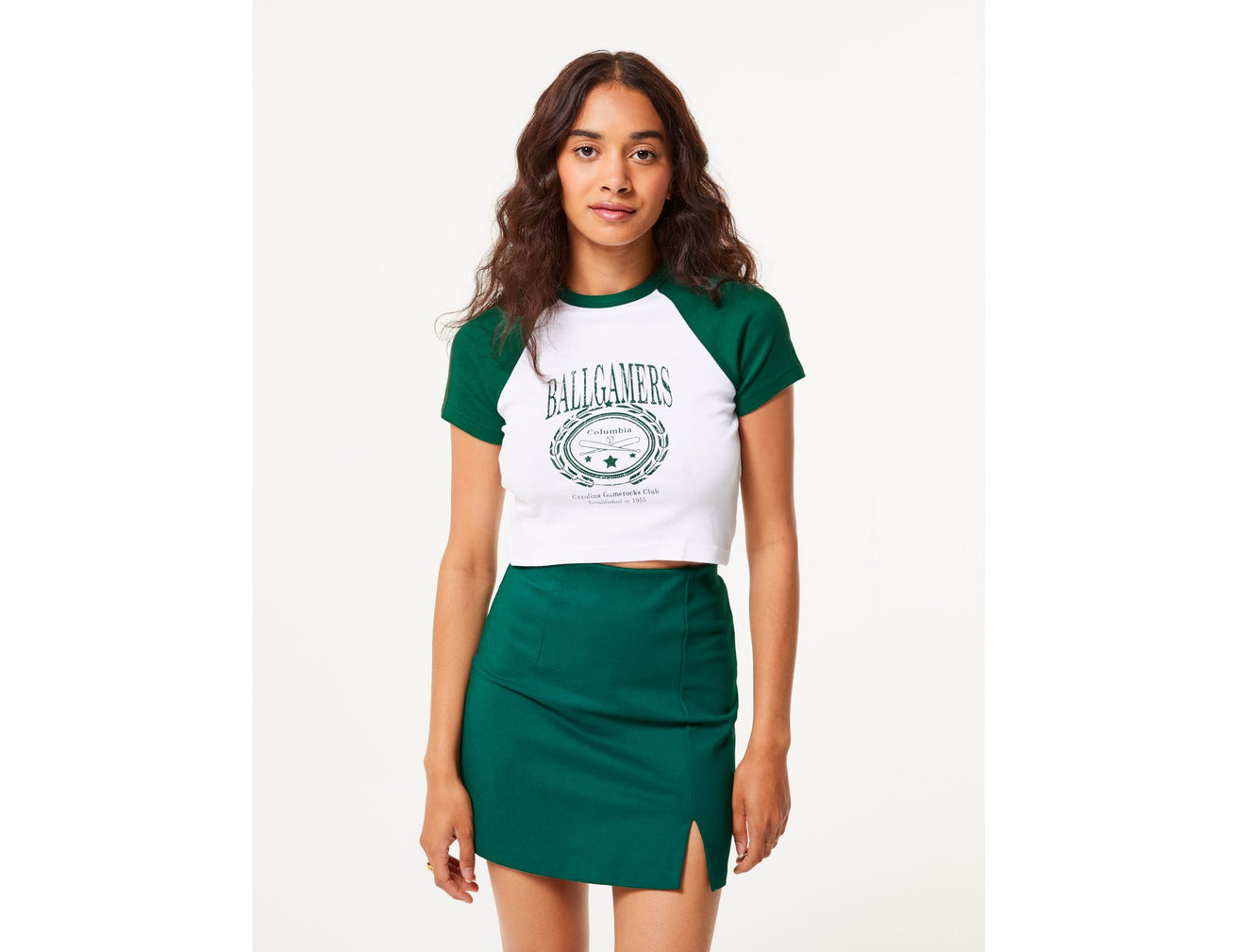 Tee-shirt blanc et vert imprimé : Ballgamers Columbia - Image 1