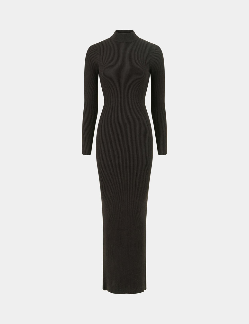 Robe longue côtelée à col montant noire