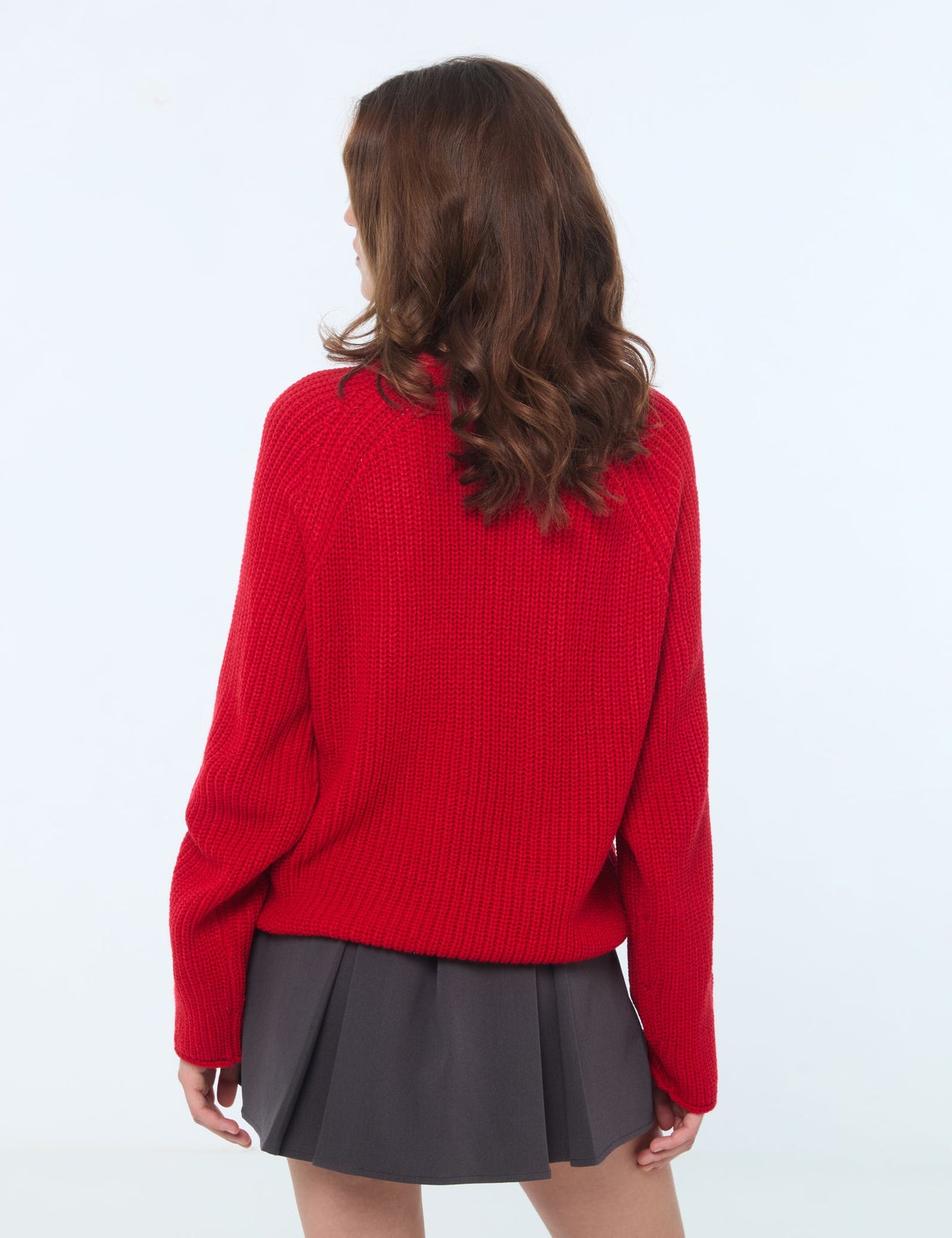 Pull en maille tressée rouge - Image 2