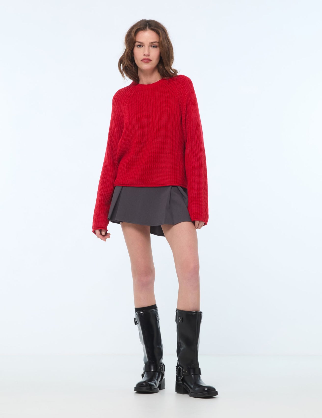 Pull en maille tressée rouge - Image 3
