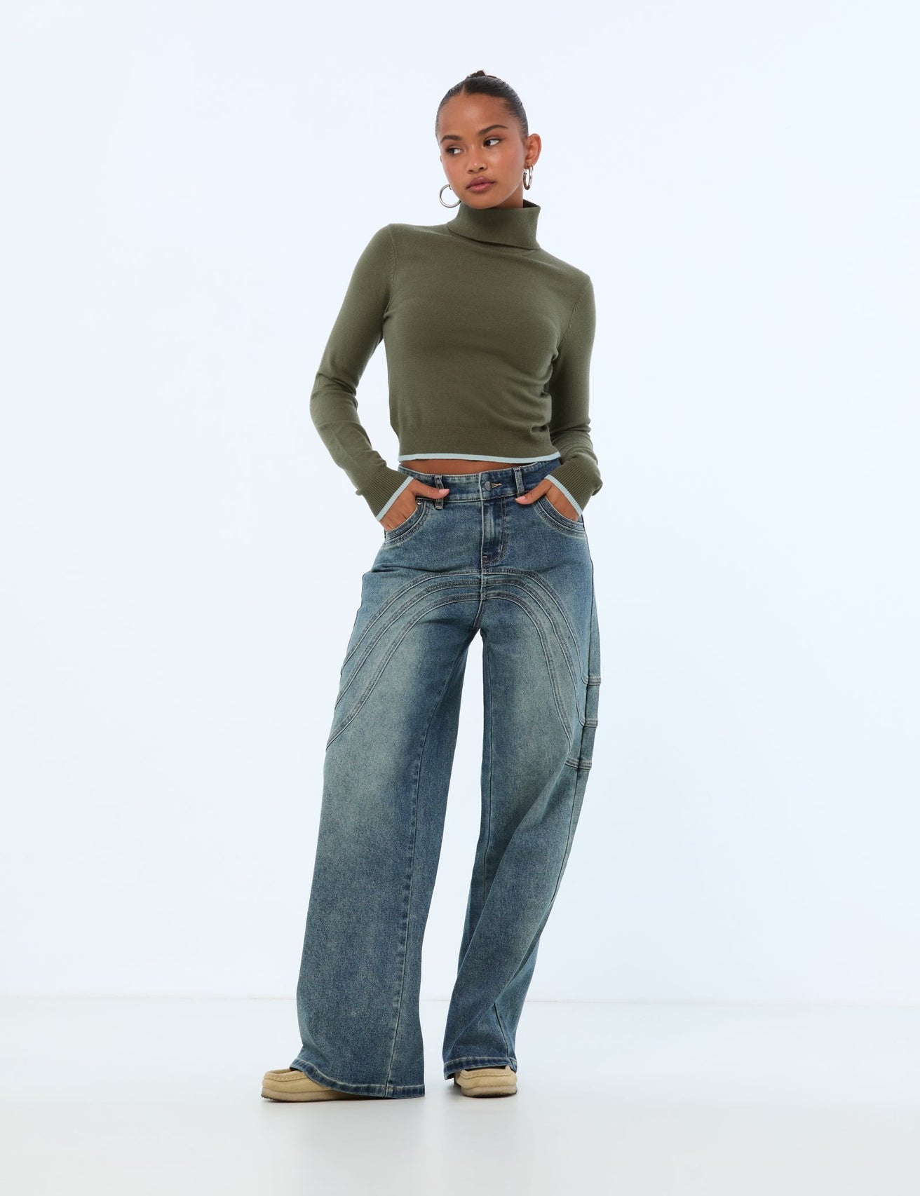 Pull col roulé vert olive - Image 3