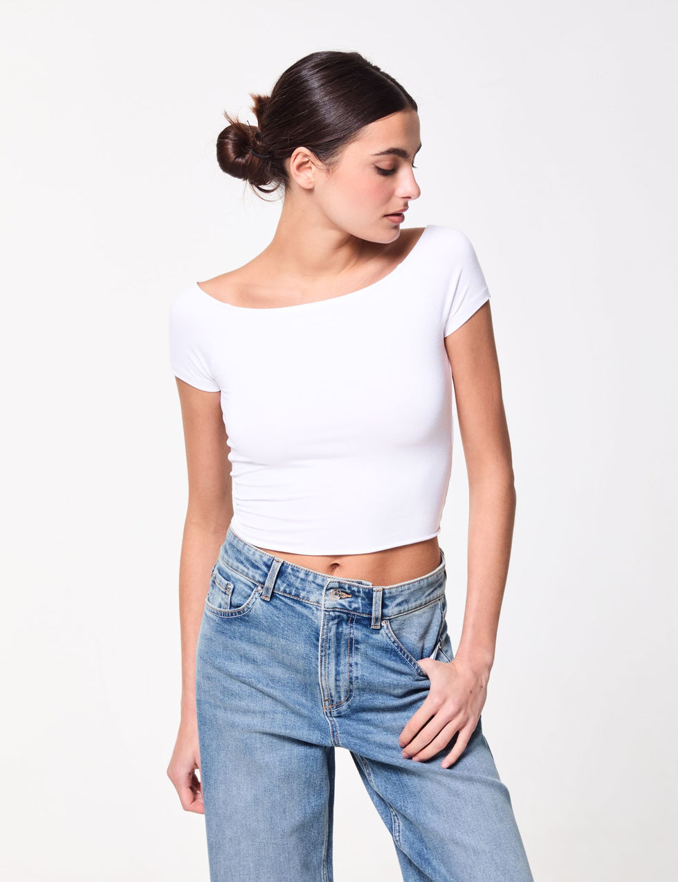 T-shirt col bardot blanc