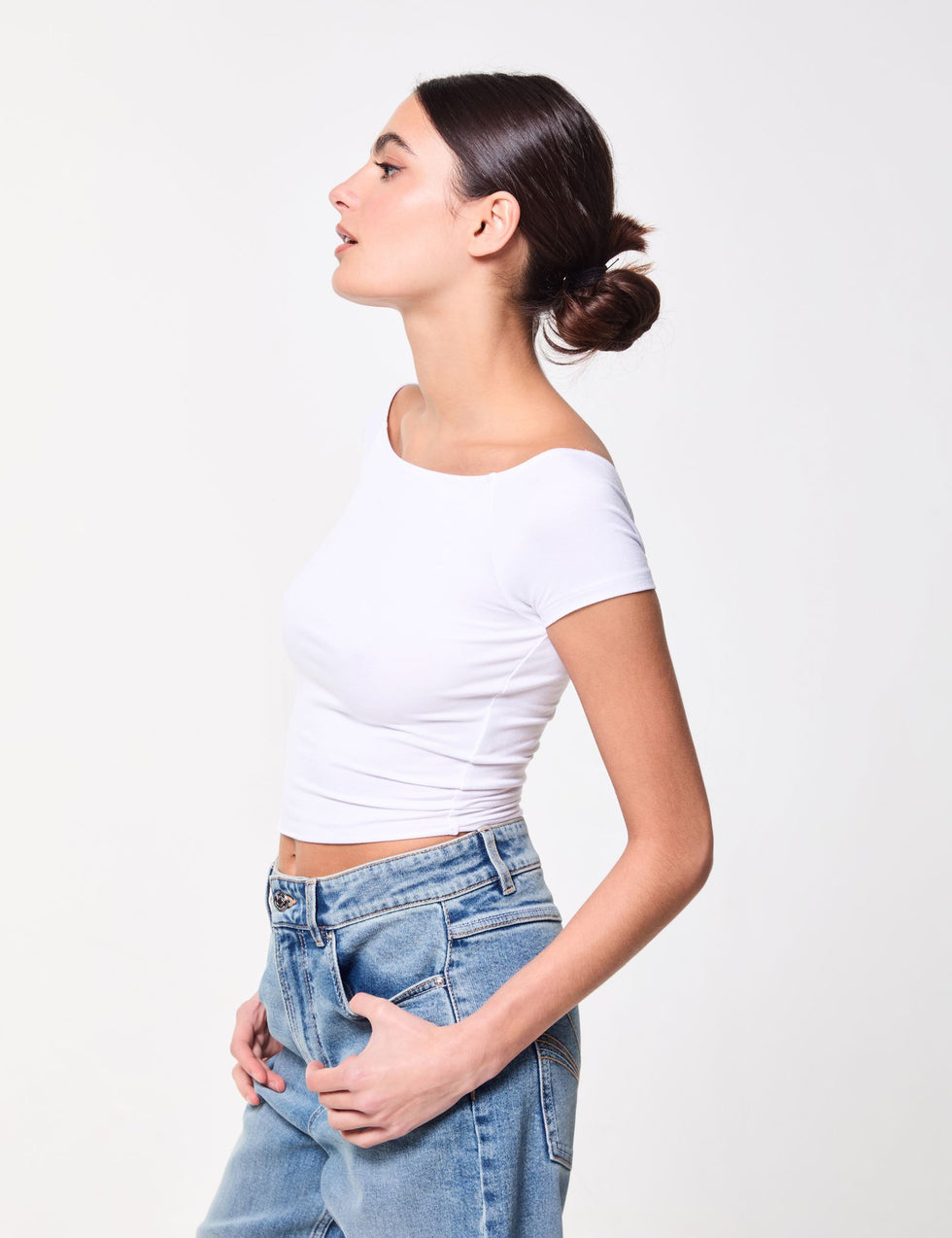 T-shirt col bardot blanc