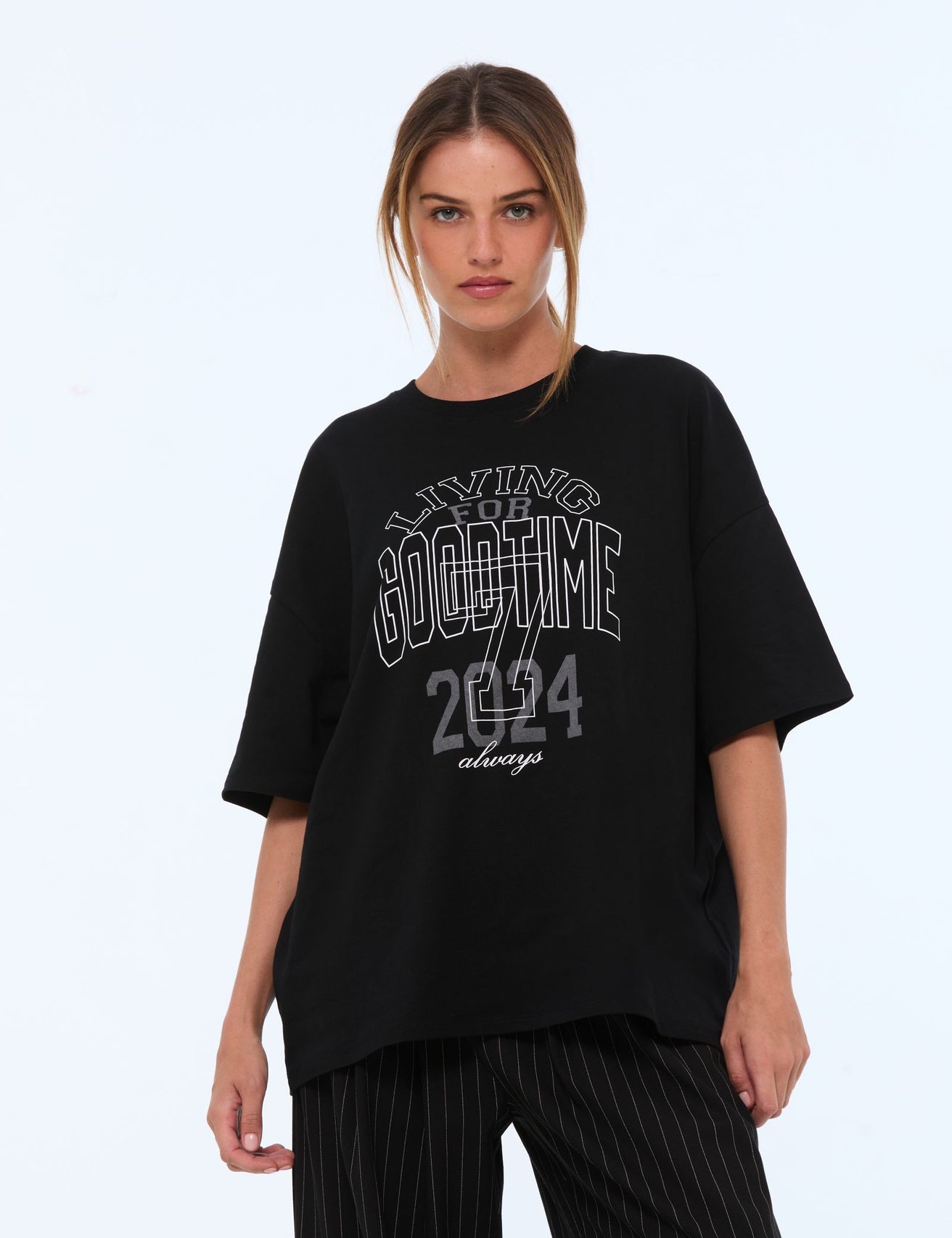 T-shirt oversize à message noir - Image 3