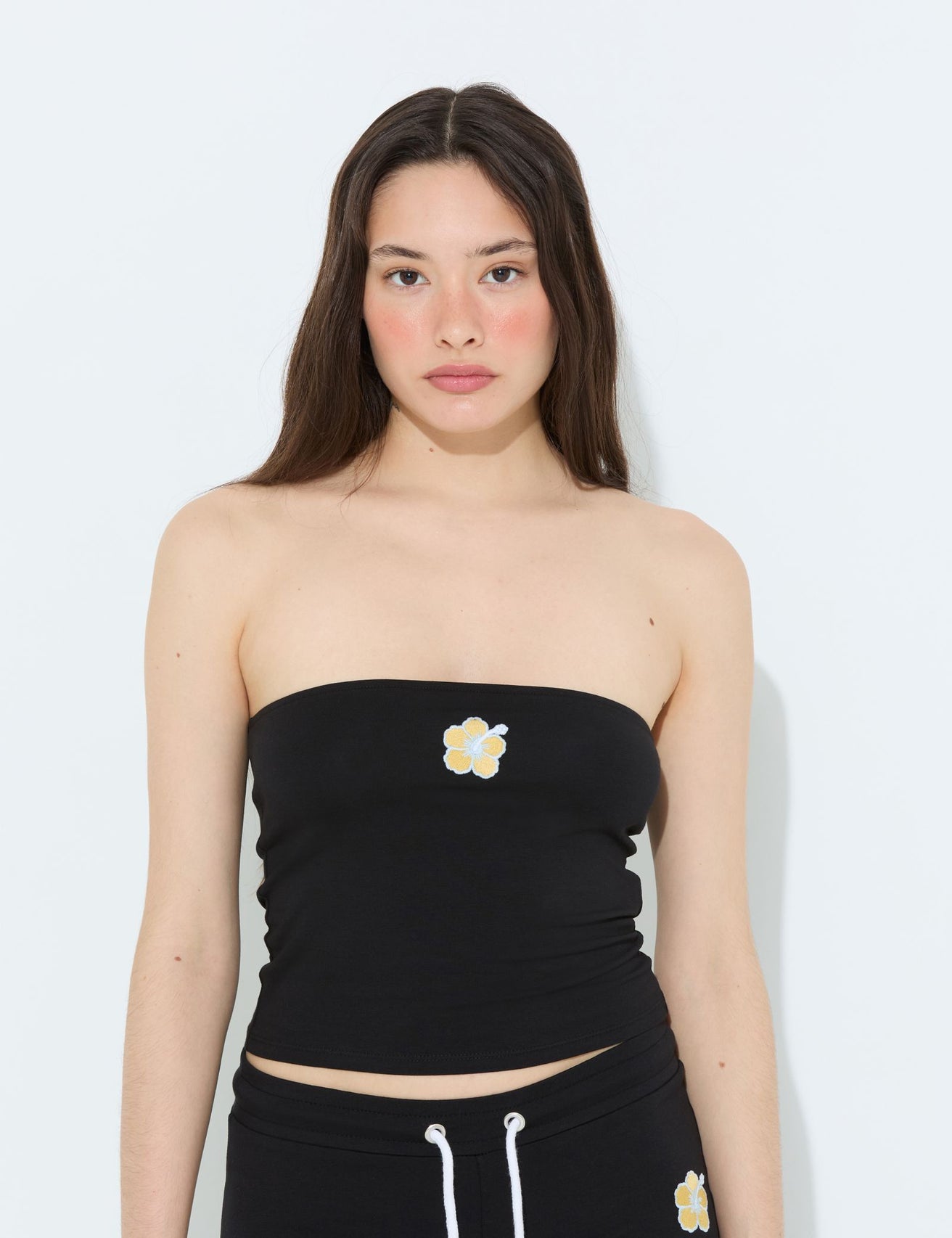 Top bustier noir à motif - Image 1