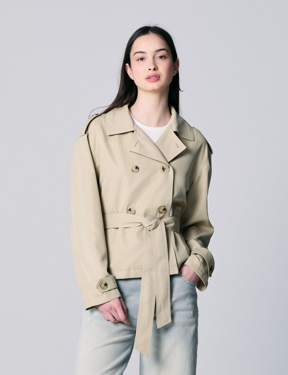 Veste trench courte beige kaki