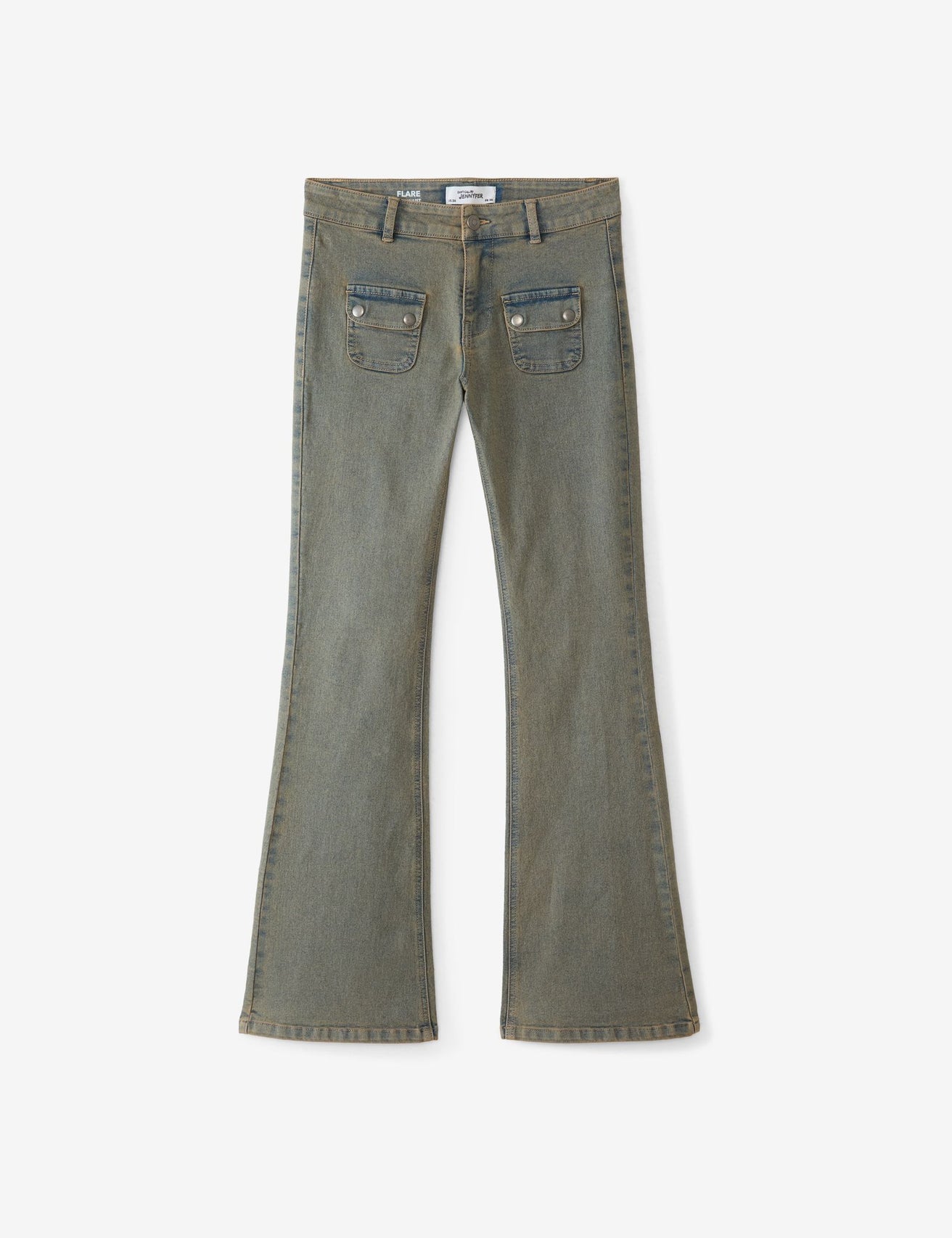 Jean taille basse coupe flare dirty bleu - Image 4