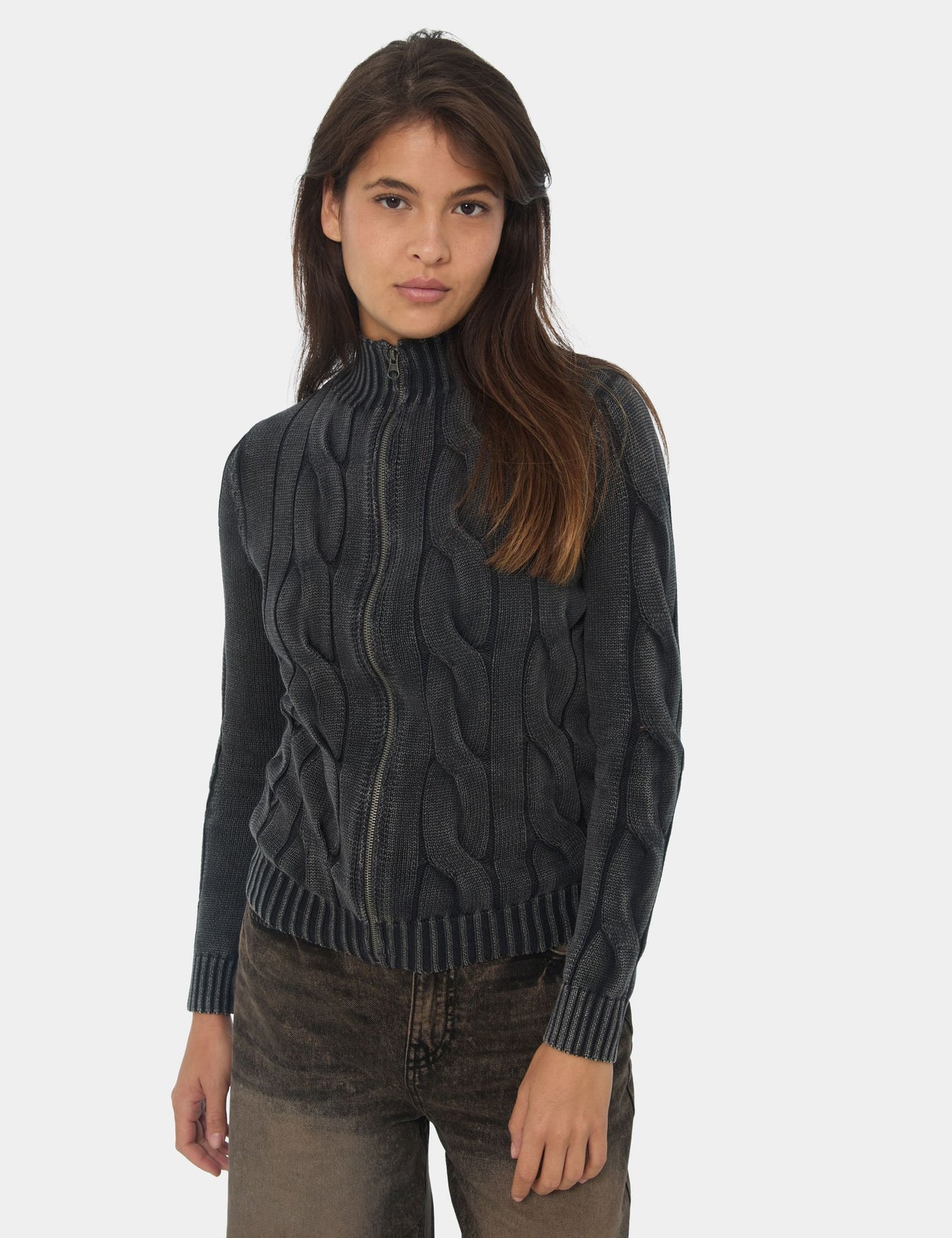 Gilet en maille tréssée gris foncé - Image 1