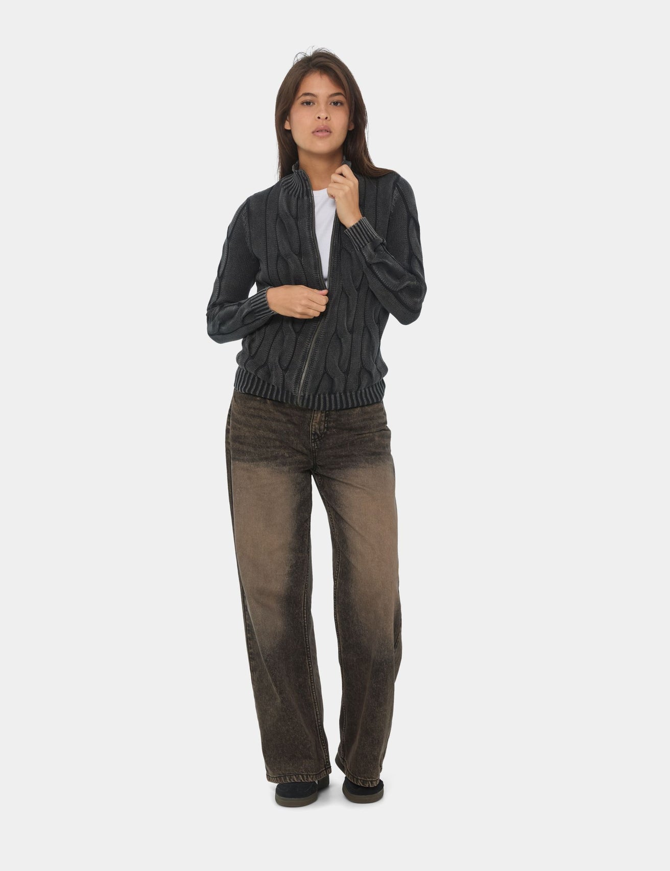 Gilet en maille tréssée gris foncé - Image 3
