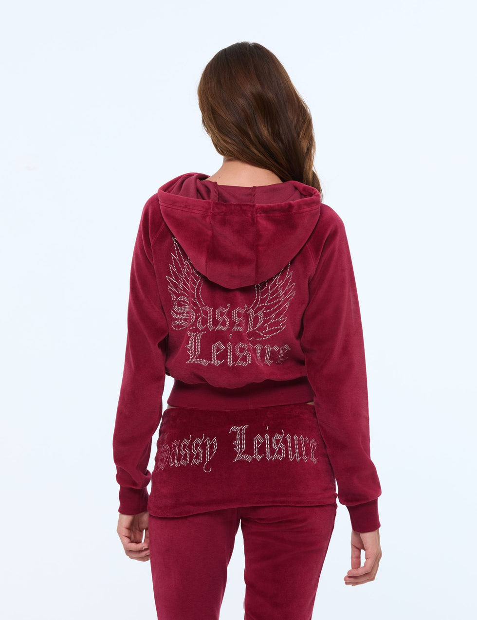 Sweat en velours avec strass rouge foncé