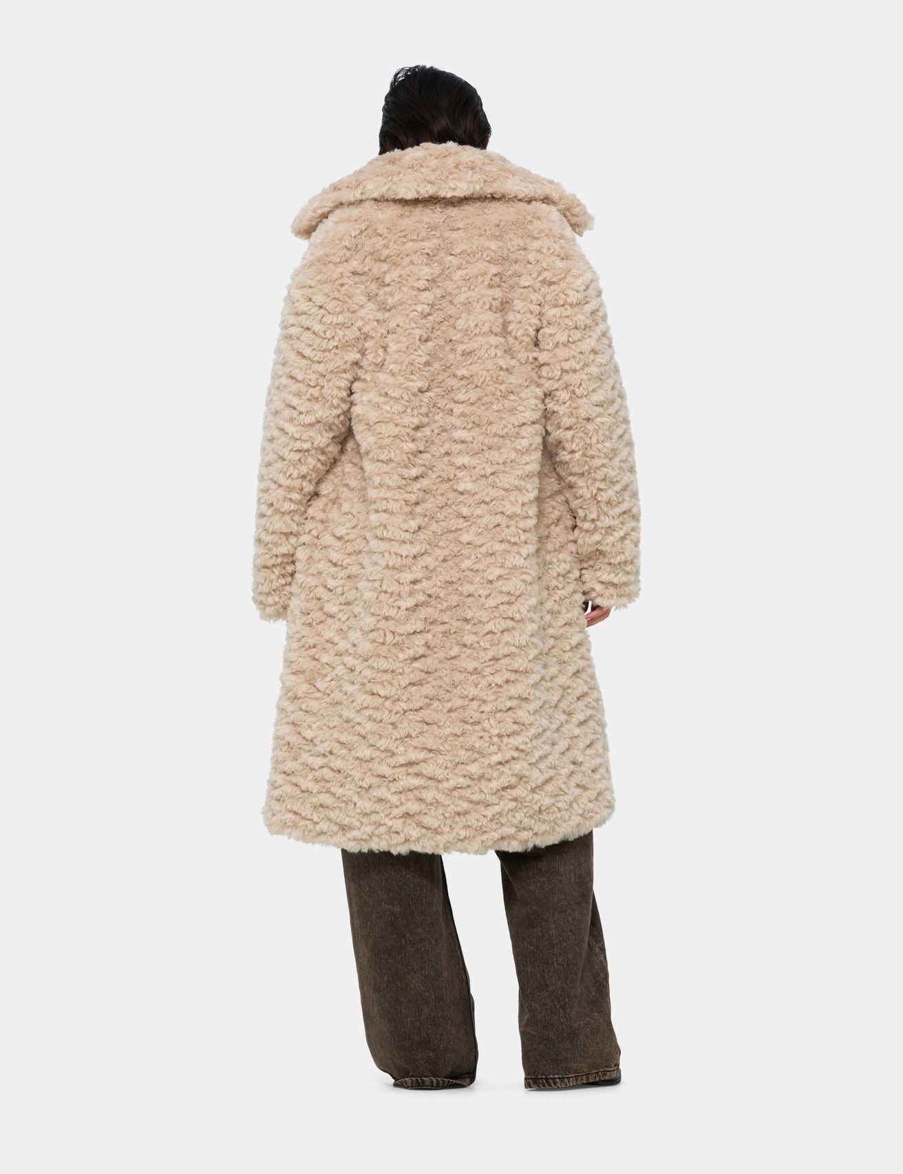 Manteau long à poils doux crème - Image 2