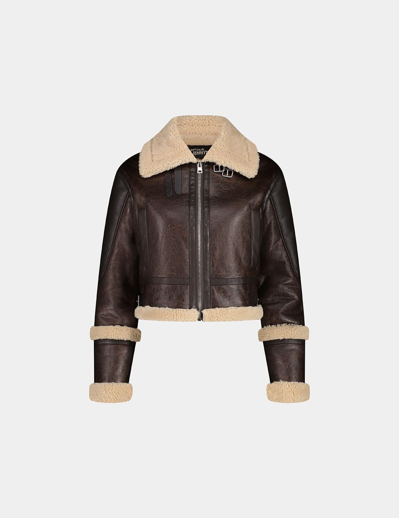 Veste en matière enduite avec fausse fourrure intérieur marron - Image 4