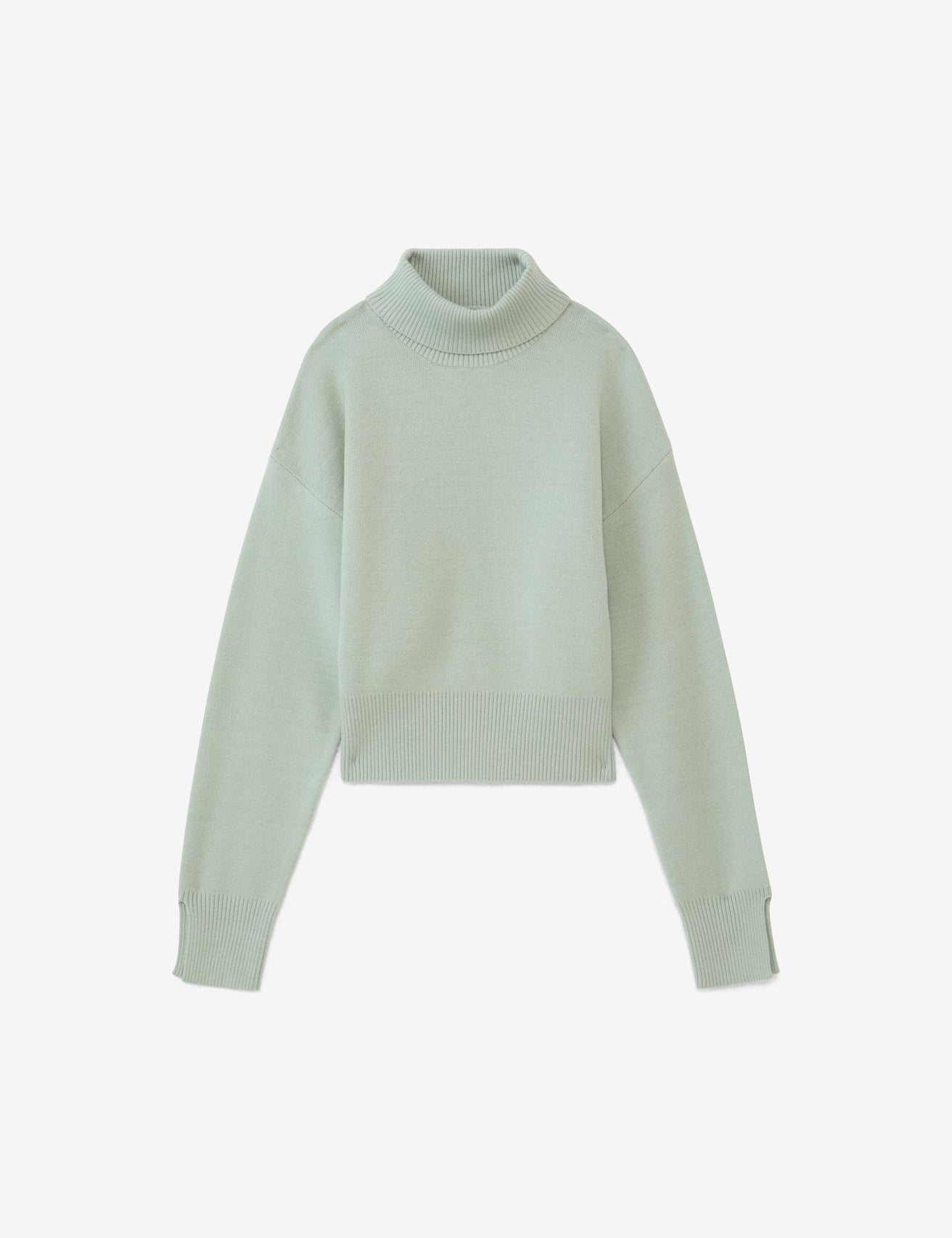 Pull col roulé en maille côtelée vert foncé - Image 1