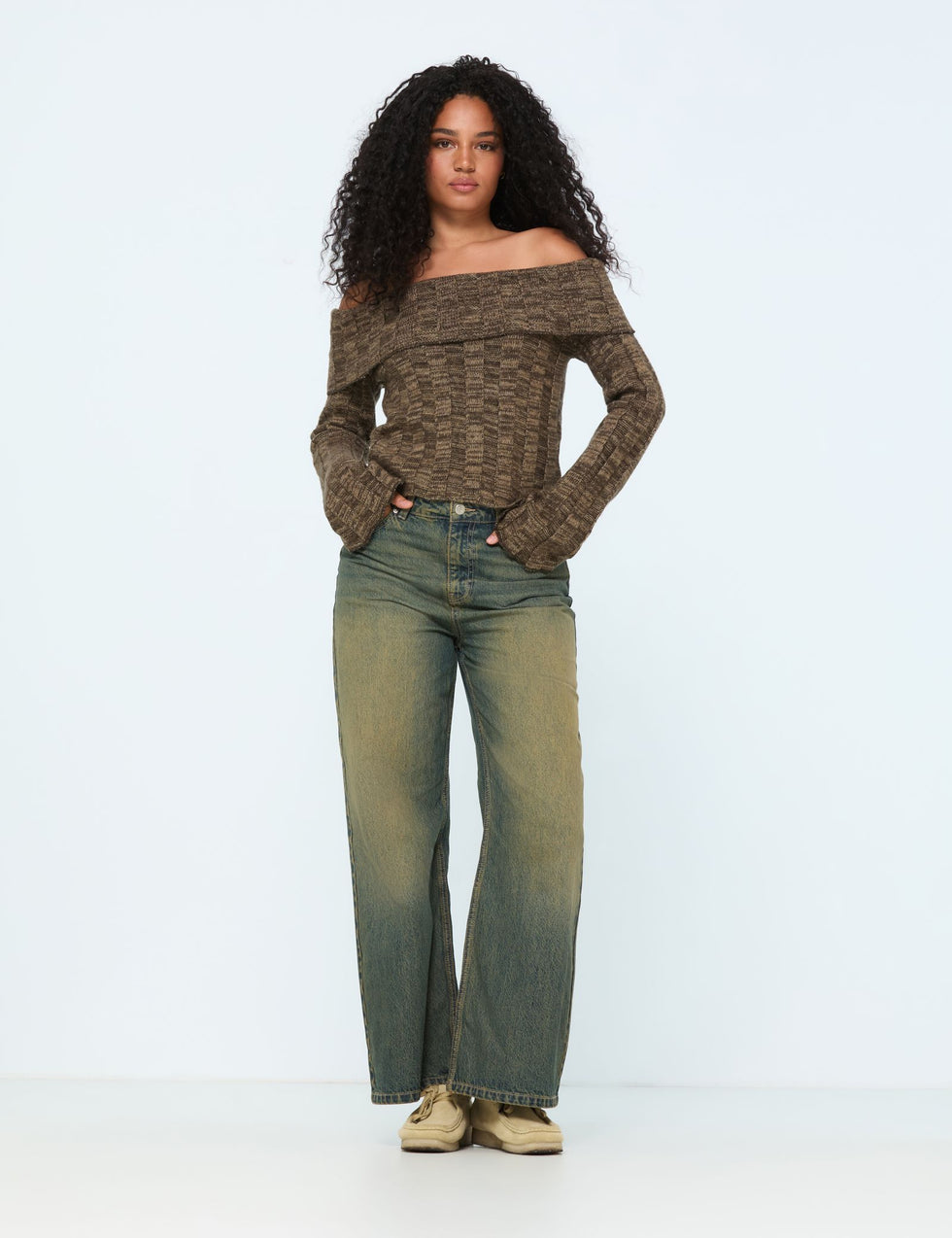 Pull col bardot marron clair
