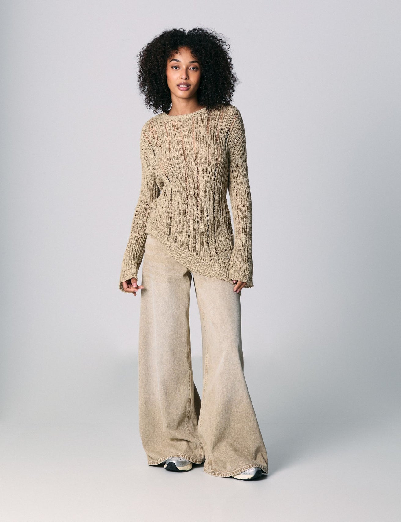 Pull ajouré beige kaki - Image 2