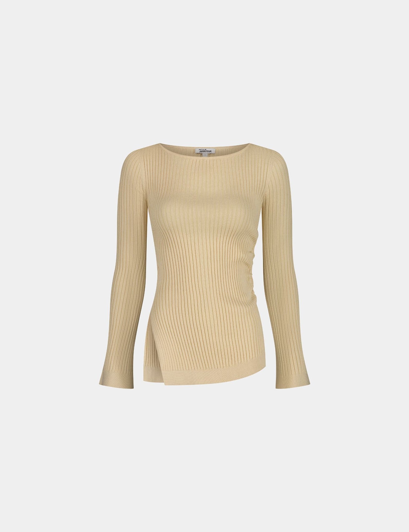 Pull côtelé à fronces beige clair - Image 4