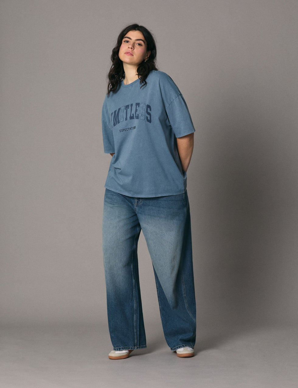 T-shirt à message manches courtes bleu ardoise