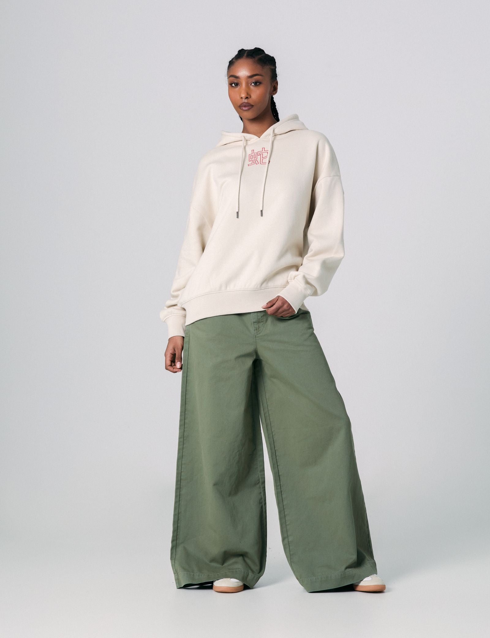 Pantalon wide leg taille basse kaki