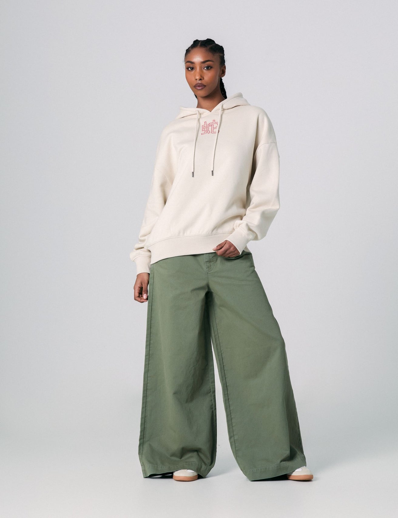 Pantalon wide leg taille basse kaki - Image 1
