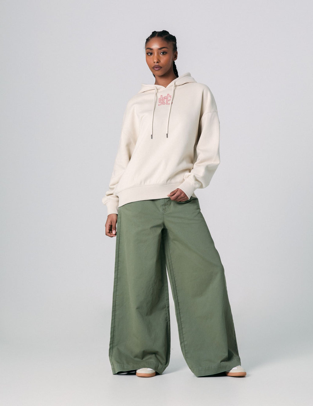 Pantalon wide leg taille basse kaki