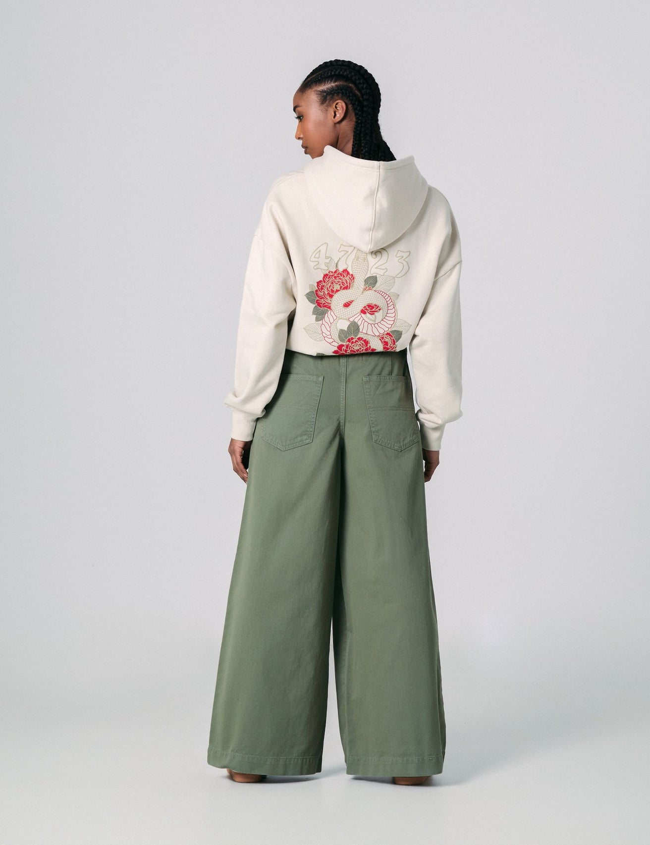 Pantalon wide leg taille basse kaki - Image 2