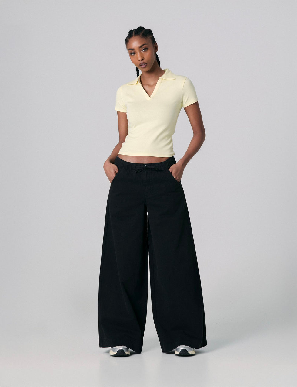 Pantalon wide leg taille basse noir