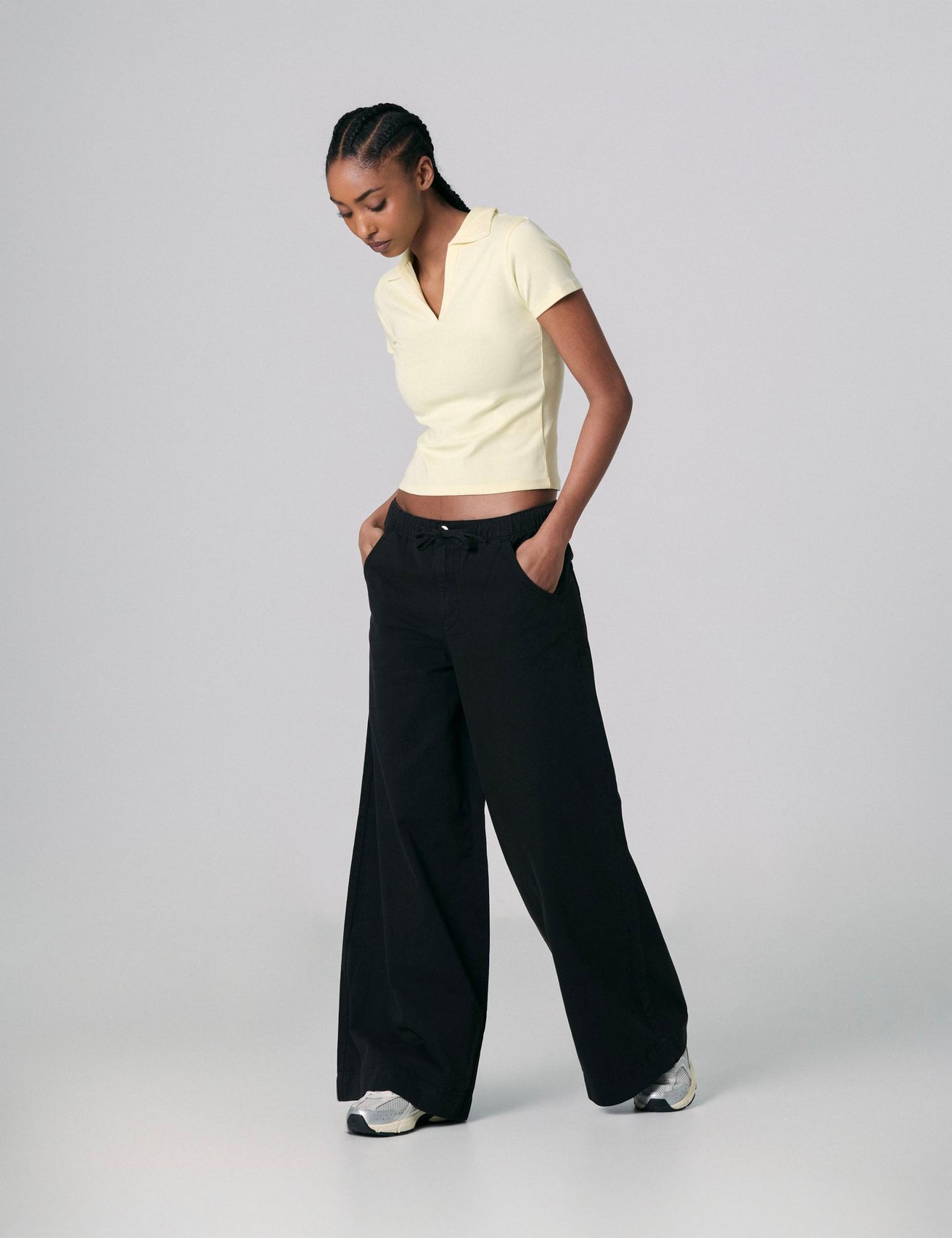 Pantalon wide leg taille basse noir - Image 3
