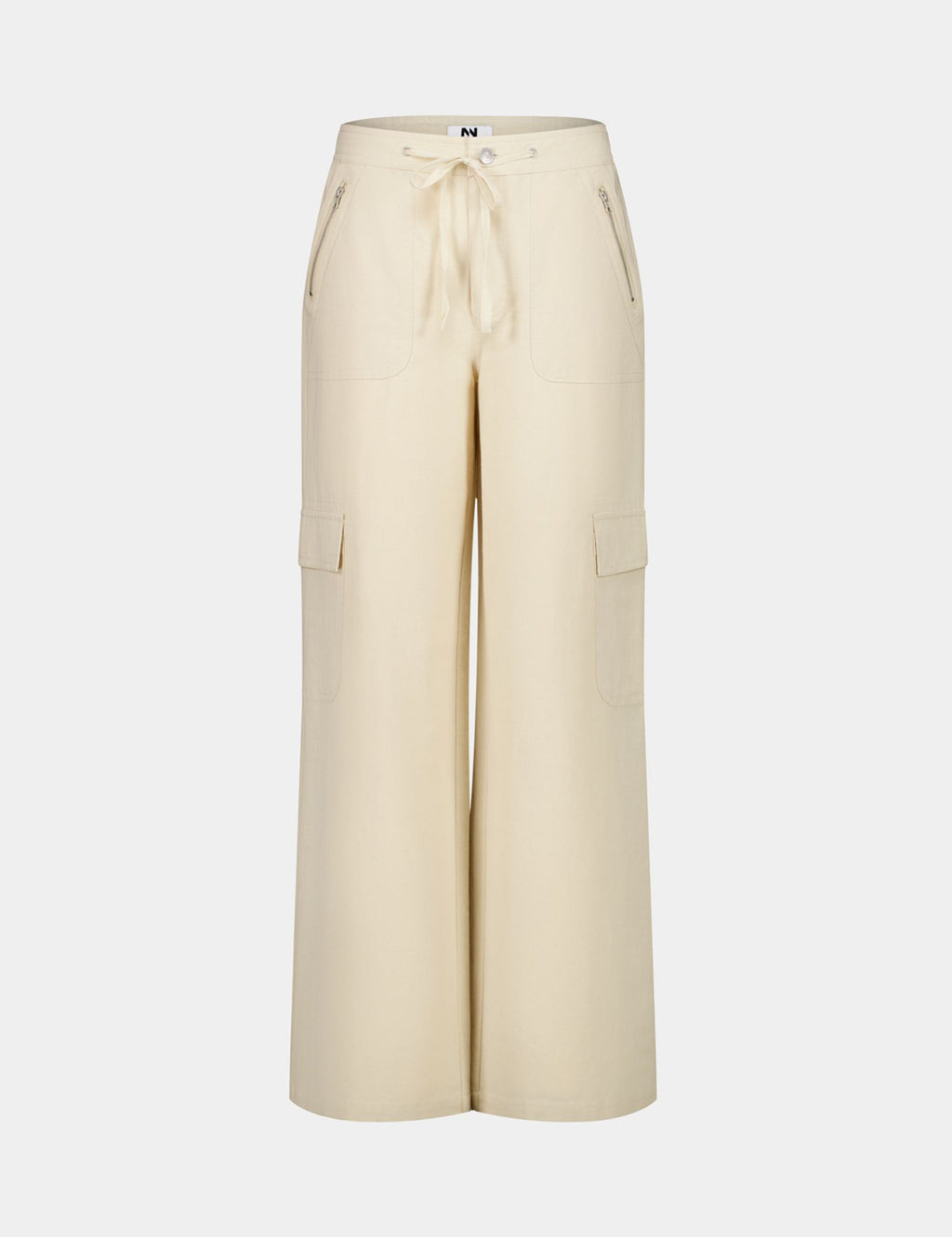 Pantalon cargo en lin beige clair