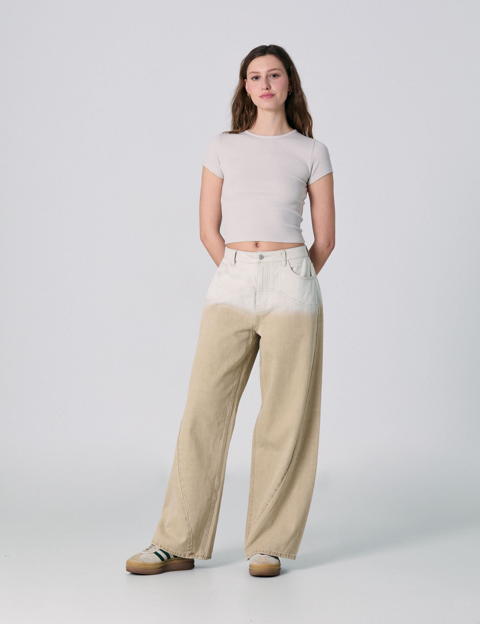 Pantalon Wide Leg taille basse beige kaki