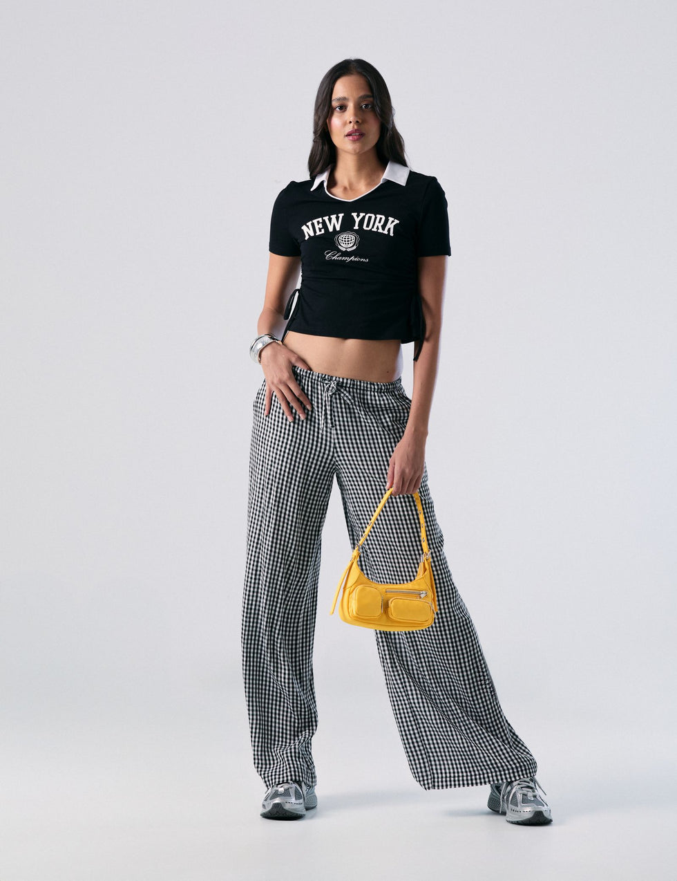 Pantalon fluide Vichy noir et blanc