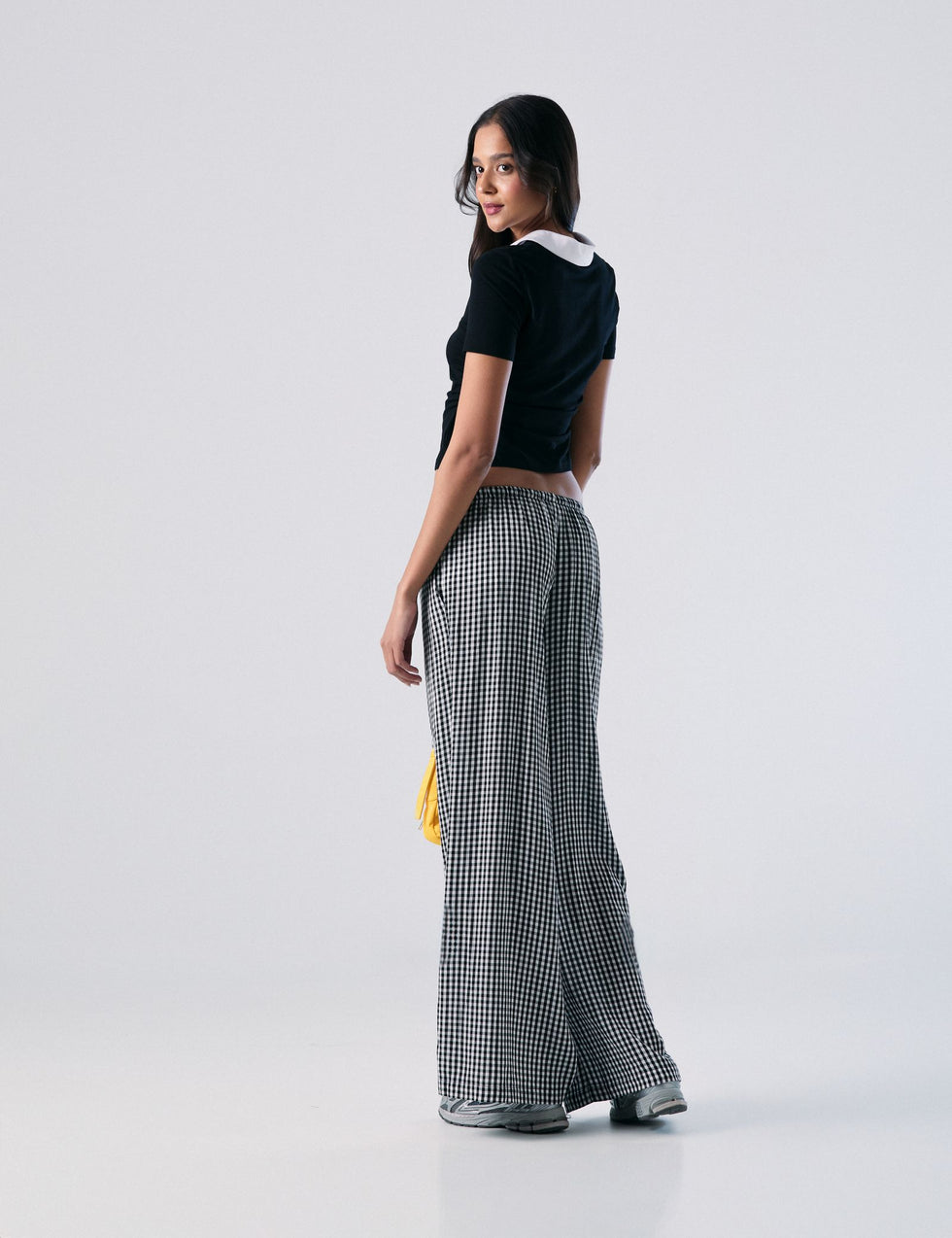 Pantalon fluide Vichy noir et blanc
