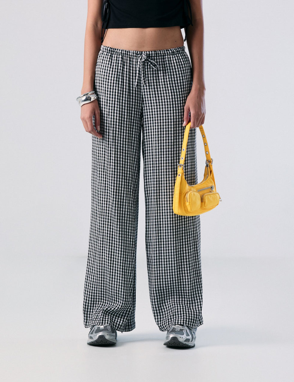 Pantalon fluide Vichy noir et blanc