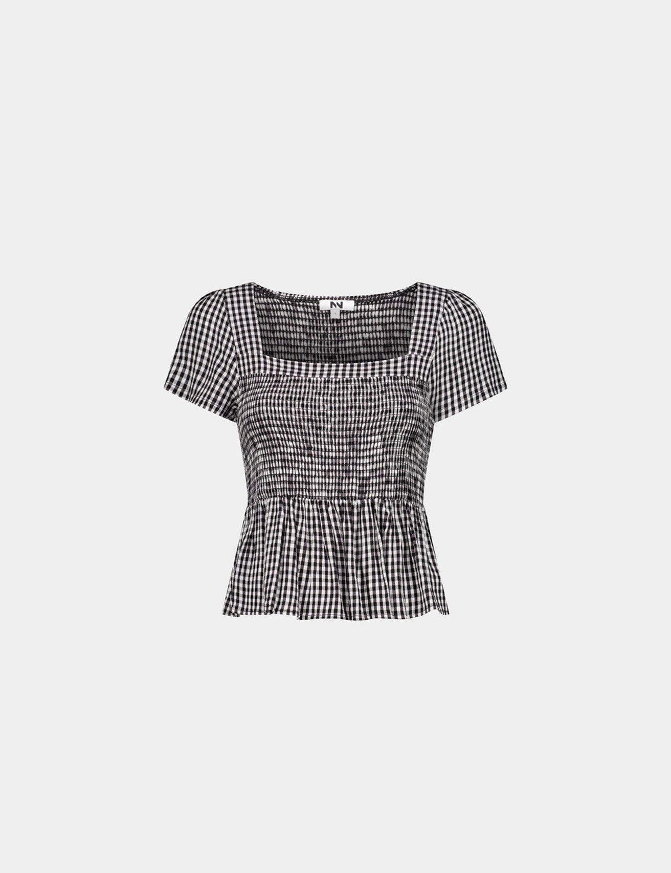 Top col bardot Vichy noir et blanc - Image 3