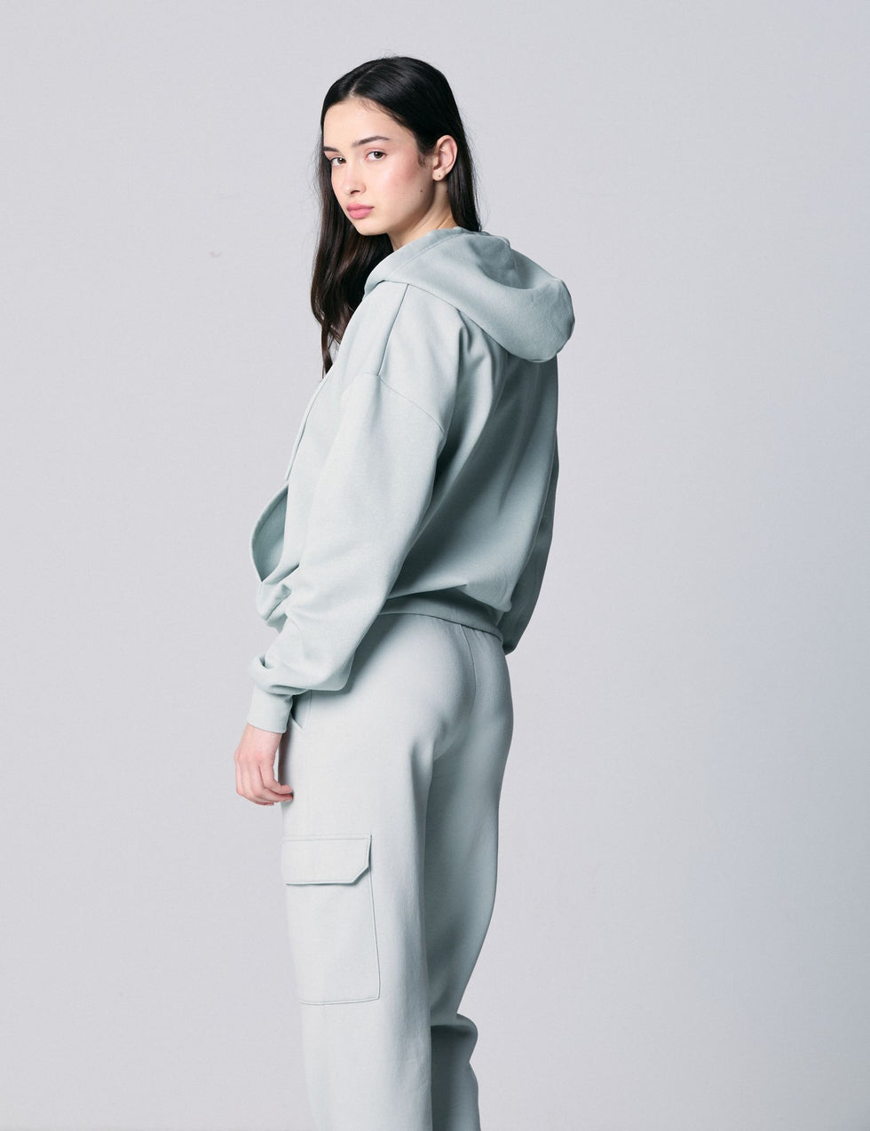 Sweat zippé à capuche vert clair