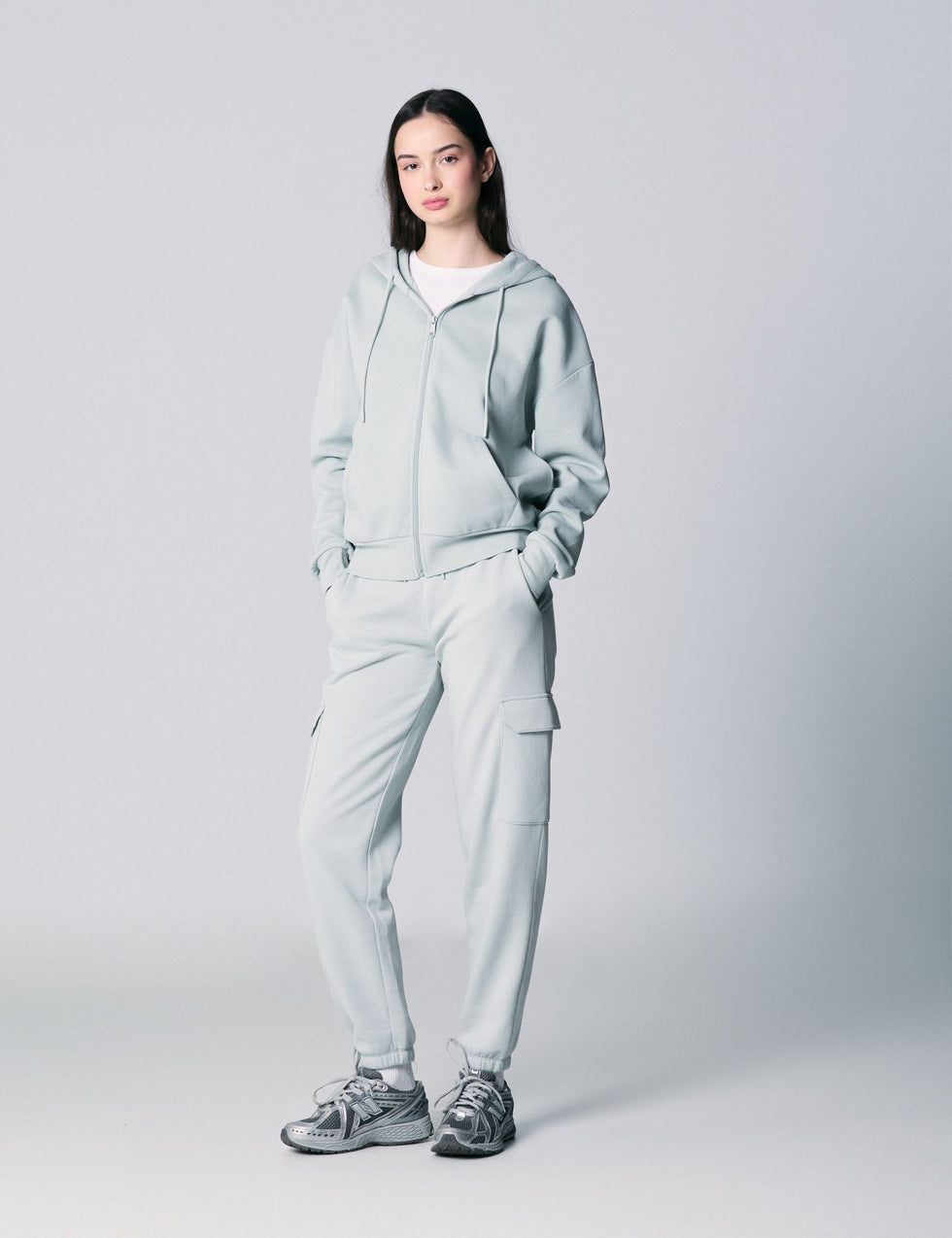 Sweat zippé à capuche vert clair