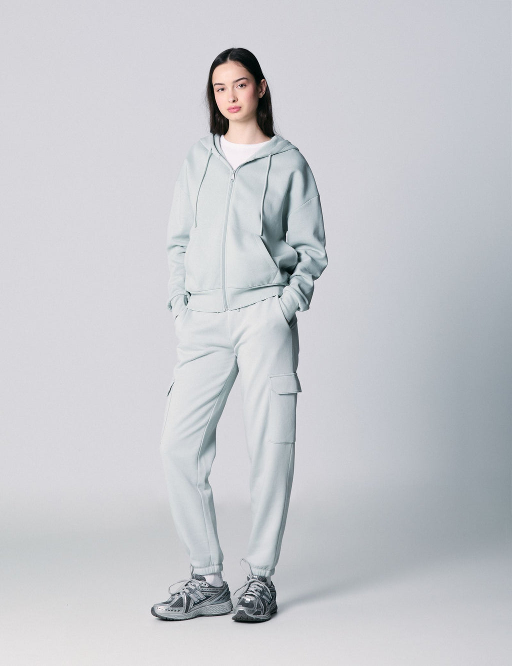 Sweat zippé à capuche vert clair