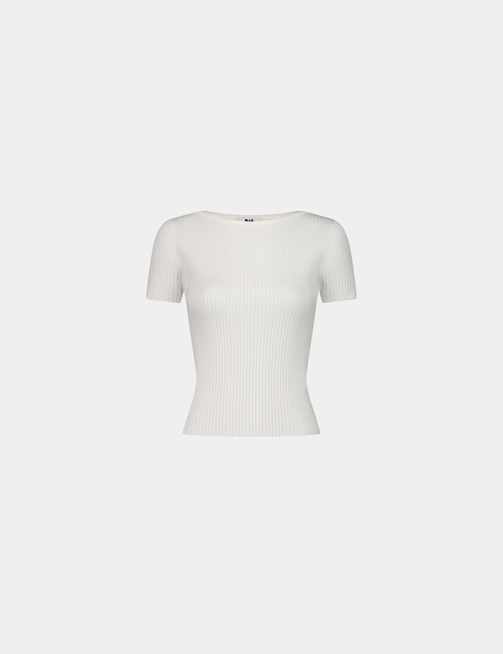 T-shirt en maille côtelée écru