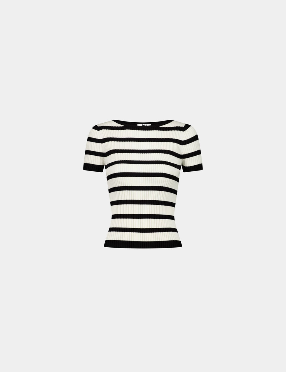 T-shirt en maille côtelée sable à rayures noires