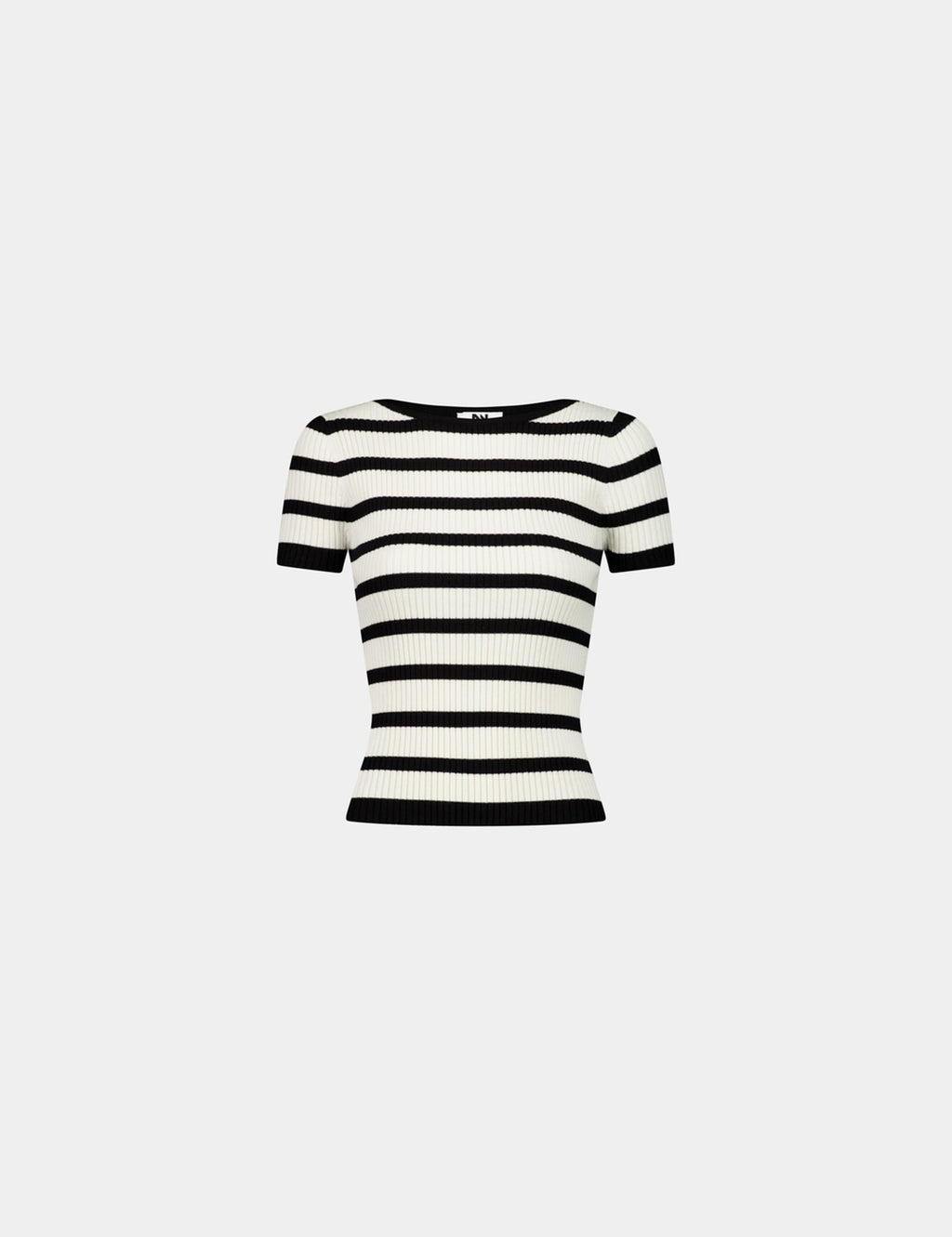 T-shirt en maille côtelée sable à rayures noires