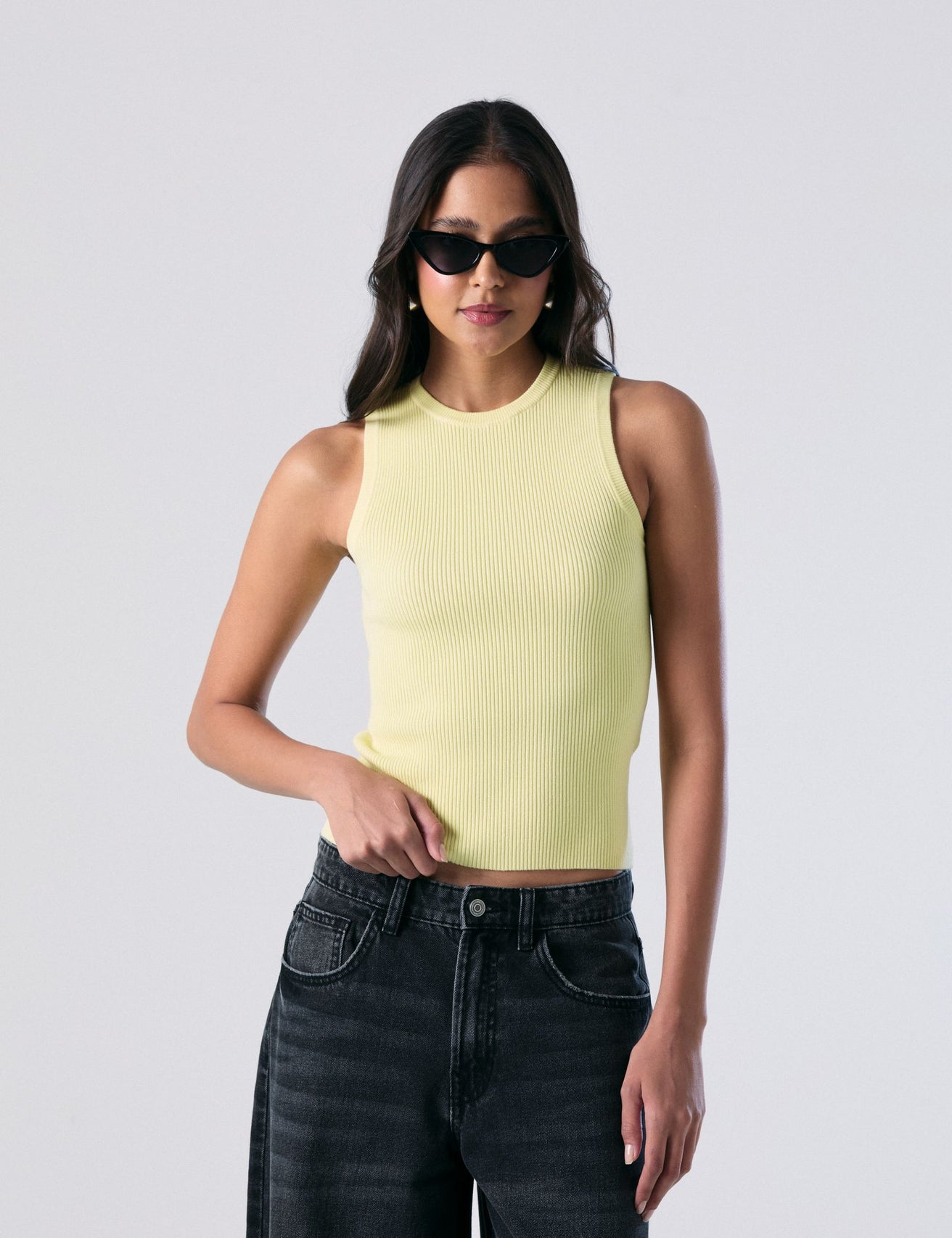 Débardeur en maille jaune clair - Image 1