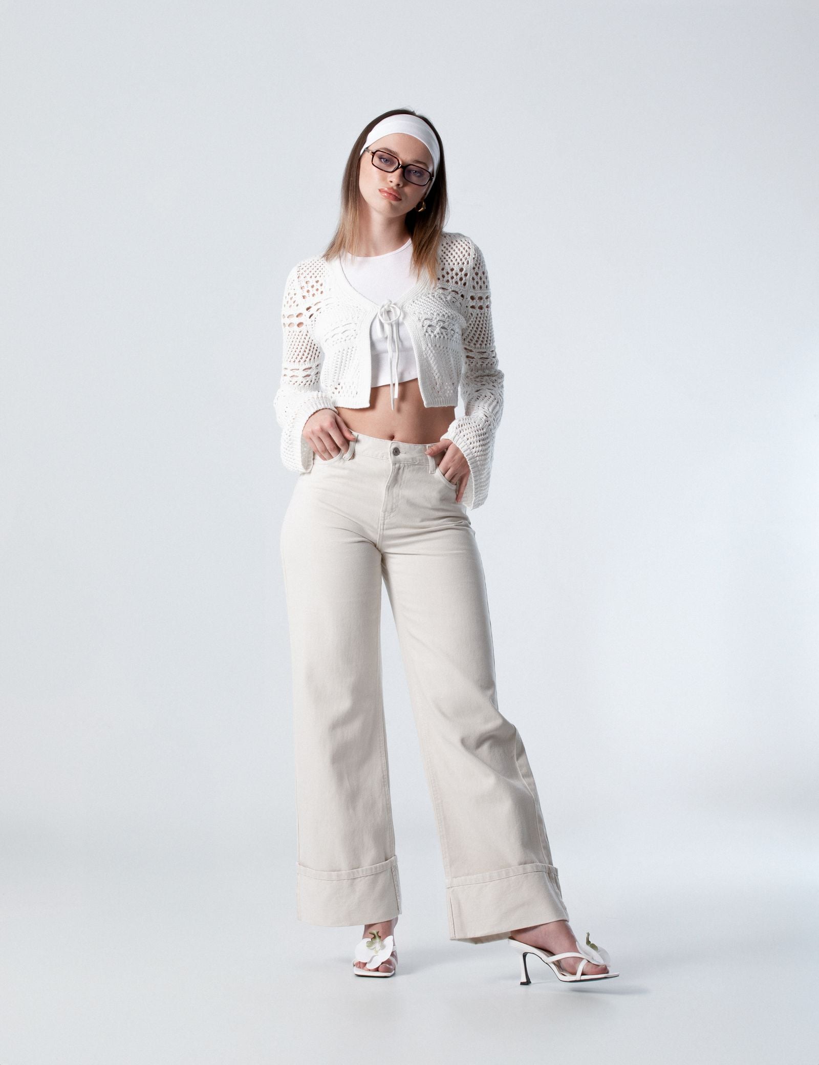 Pantalon Wide leg taille basse sable