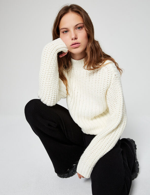 High-neck cable-knit jumper teen