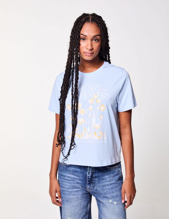 T-shirt oversize bleu ciel à message teen