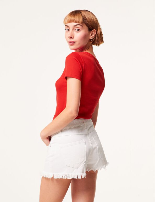 Tee-shirt rouge côtelé basic girl