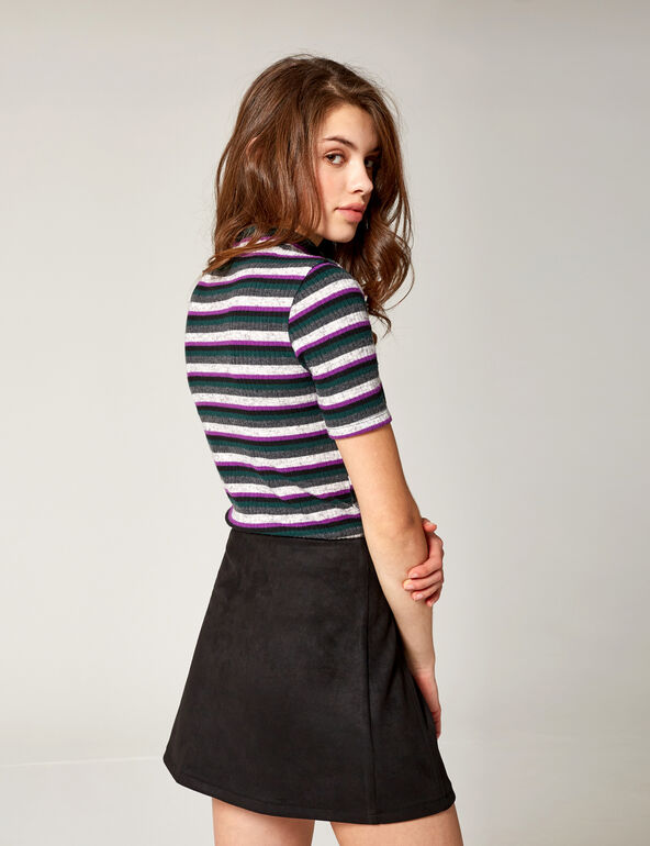 Black faux suede buttoned skirt girl