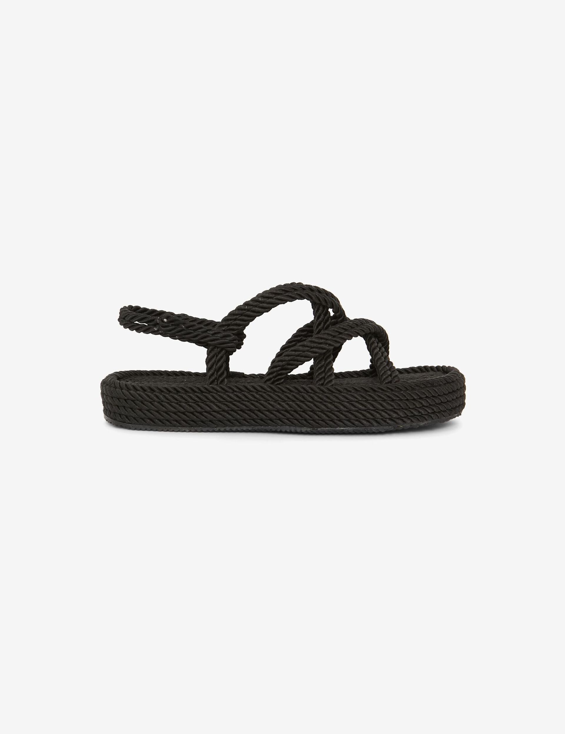 Sandales à semelles épaisses en corde tressée noires