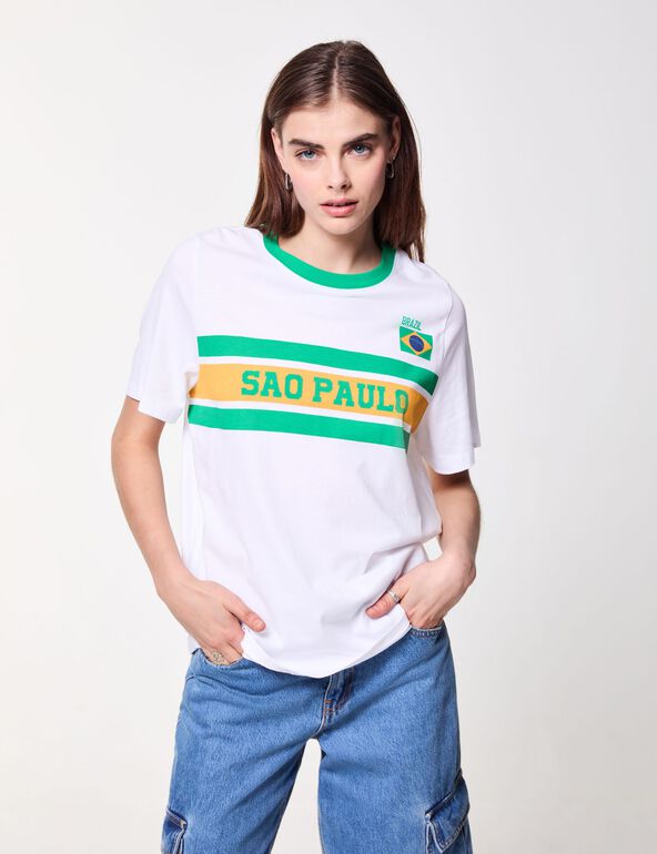 T-shirt de foot imprimé Brazil Sao Paulo blanc teen